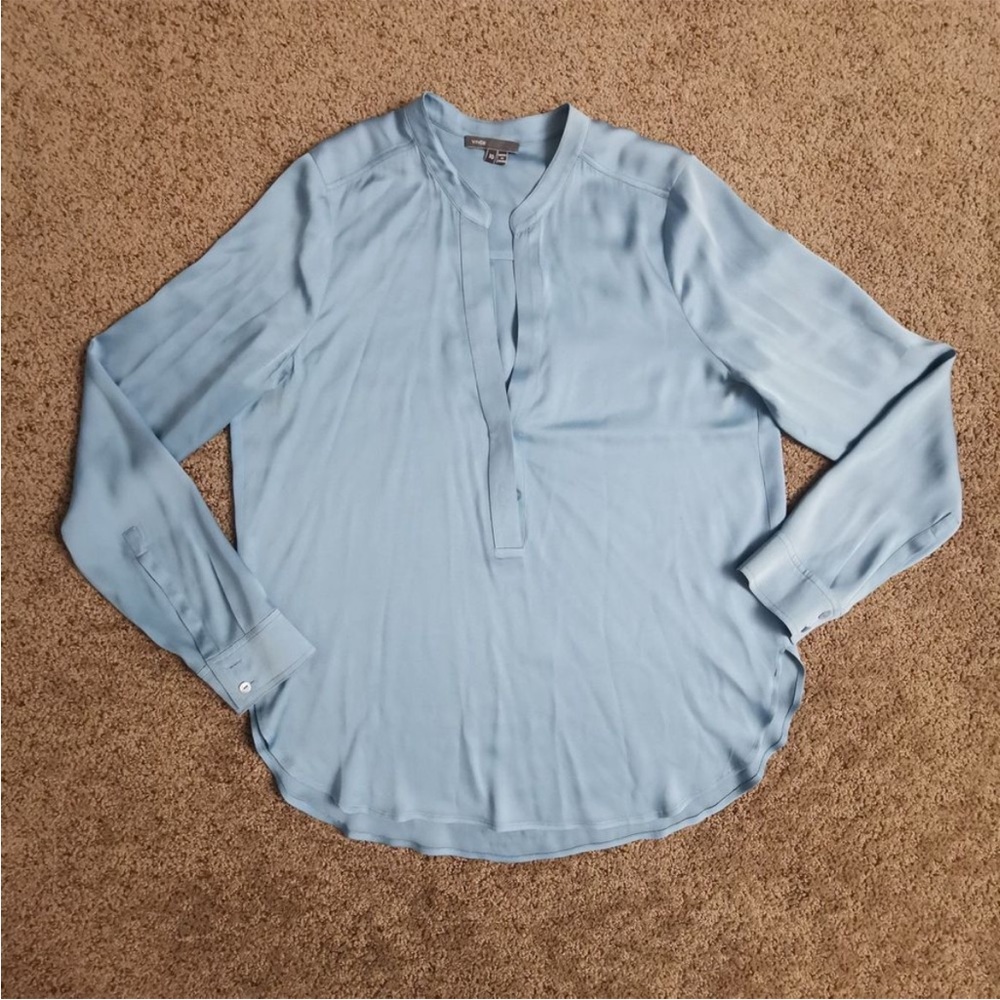 Women's Vince Half-Placket Silk Blouse | Color: Blue | Size: 10